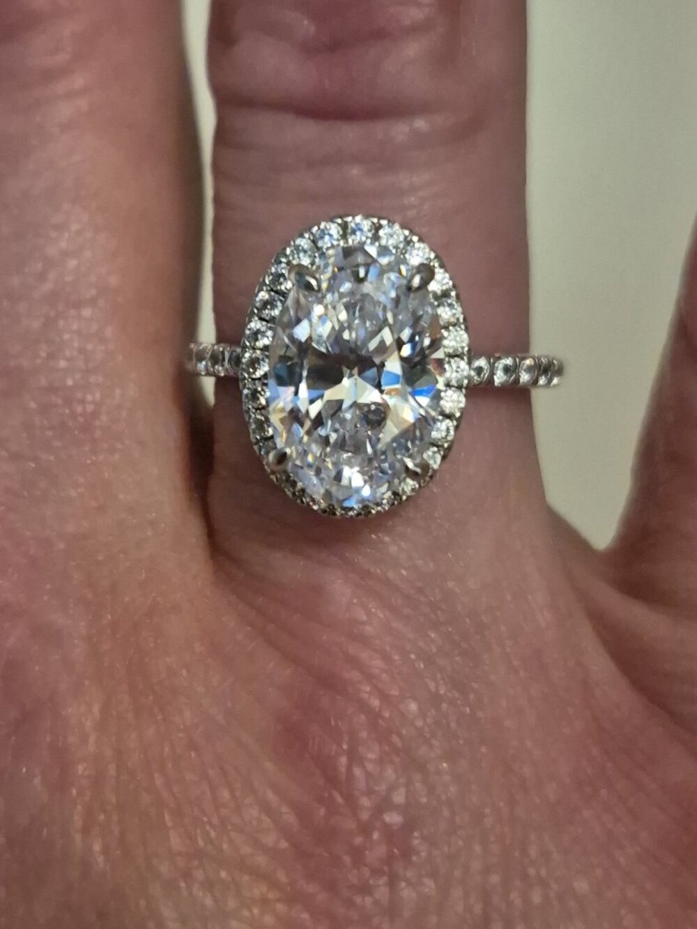 5.25 Carat Oval Halo Pavé Moissanite Ring size 6 US New